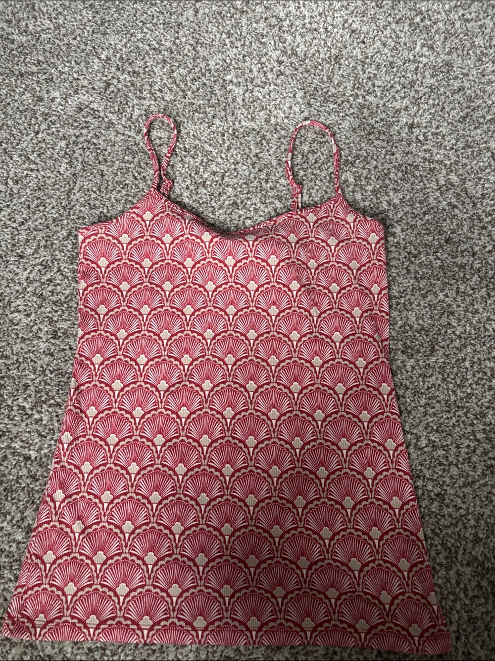 LOFT Red and Cream Patterned Spaghetti Strap Tank